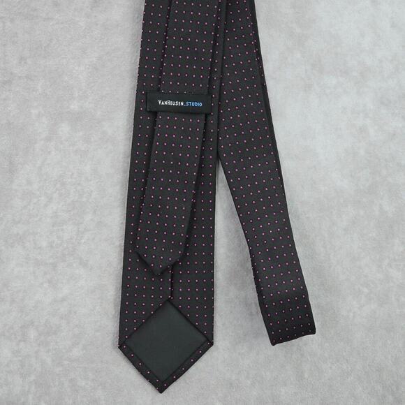 Van Heusen Studio Black Purple Polka Dot Geometric Executive Silk Neck Tie Men's - Picture 3 of 6